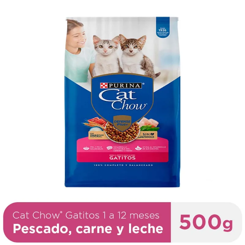 Alimento para Gato CAT CHOW Gatito Sabor Pescado, Carne y Leche Bolsa 500g