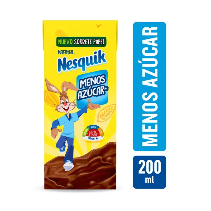 Chocolatada lista para tomar Nesquik menos azúcar 200 ml.