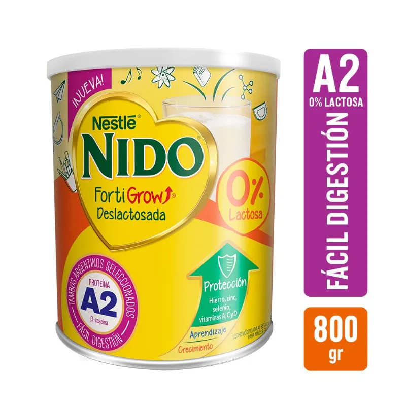 Leche En Polvo Infantil Nido Fortigrow A2 Deslactosada Lata X800gr