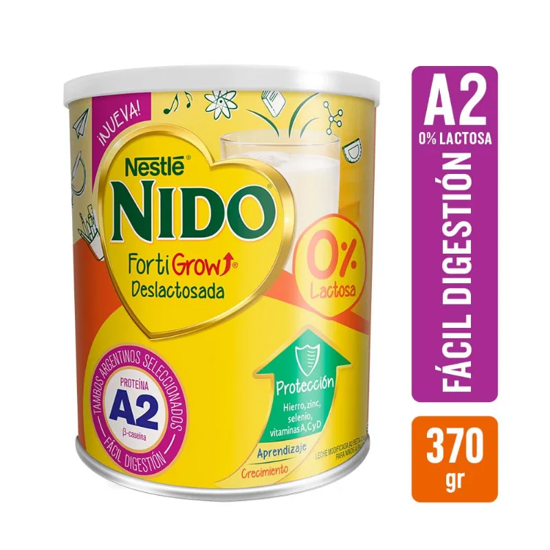 Leche En Polvo Infantil Nido Fortigrow A2 Deslactosada Lata X370gr