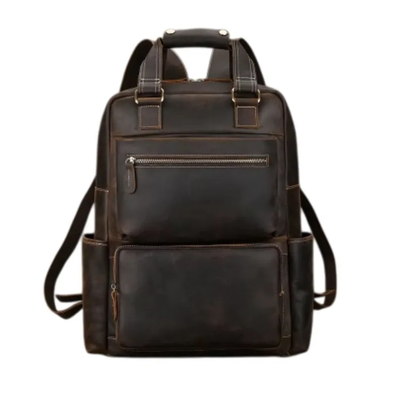 Mochila De Cuero Marron Oscuro Gran Capacidad 2273