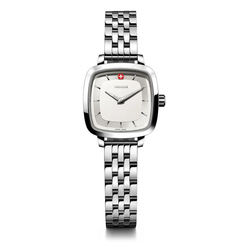 Relógio Wenger Vintage Classic Feminino Mostrador Branco Pulseira De Aço