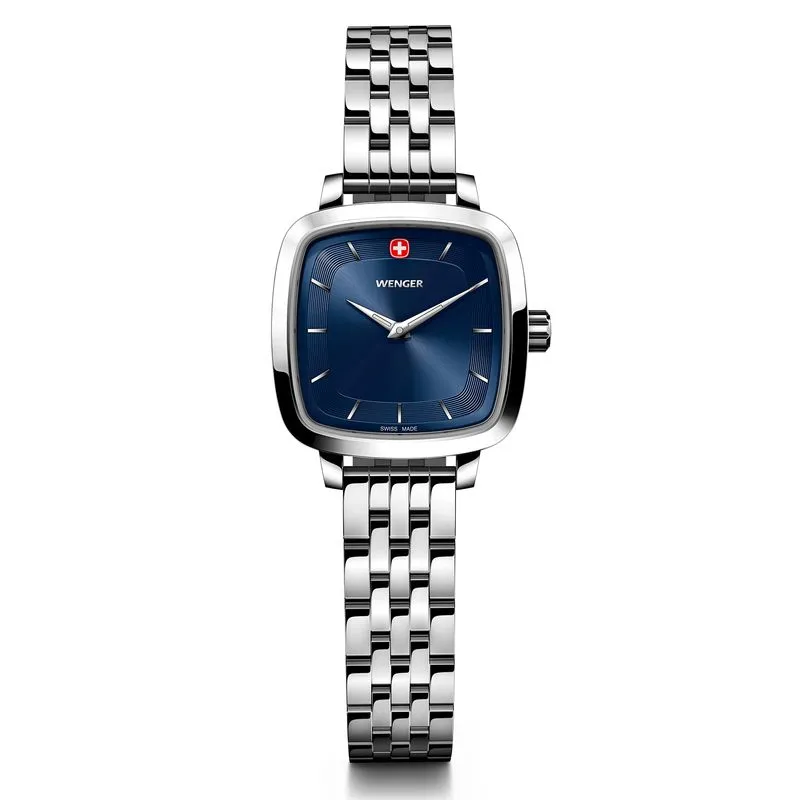 Relógio Wenger Vintage Classic Feminino Mostrador Azul Escuro Pulseira De Aço