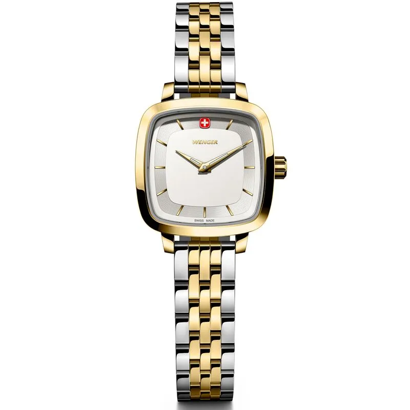 Relógio Wenger Vintage Classic Feminino Mostrador Branco Pulseira de Aço 2 Tons