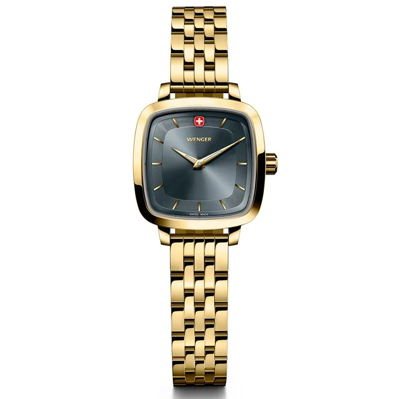 Relógio Wenger Vintage Classic Feminino Mostrador Cinza Pulseira De Aço Dourado