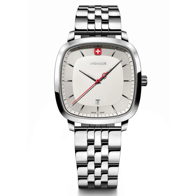 Relógio Wenger Vintage Classic Masculino Mostrador Branco Pulseira De Aço
