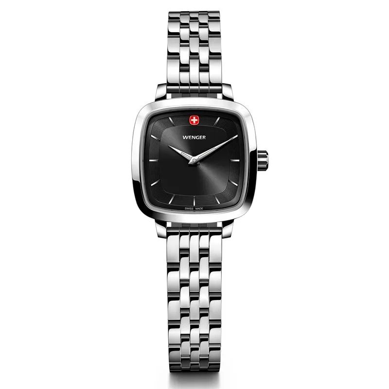 Relógio Wenger Vintage Classic Masculino Mostrador Preto Pulseira De Aço