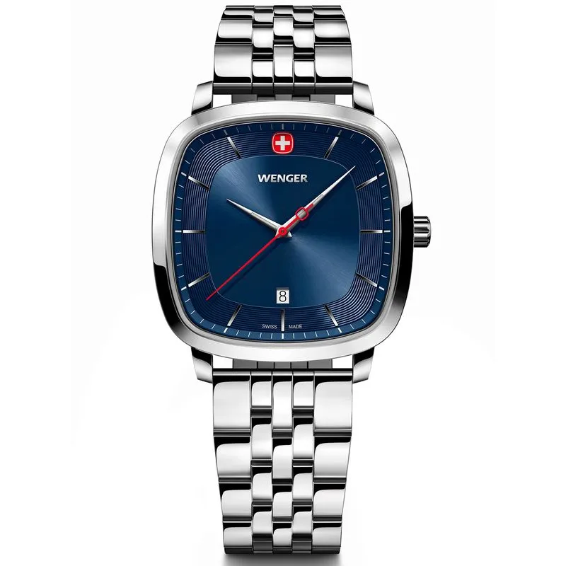 Relógio Wenger Vintage Classic Masculino Mostrador Azul Pulseira De Aço