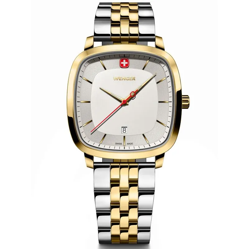 Relógio Wenger Vintage Classic Masculino Mostrador Branco Pulseira De Aço 2 Tons