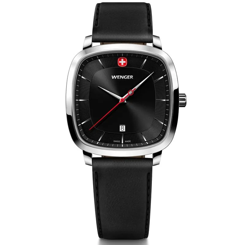 Relógio Wenger Vintage Classic Masculino Mostrador Preto Pulseira De Couro Preta