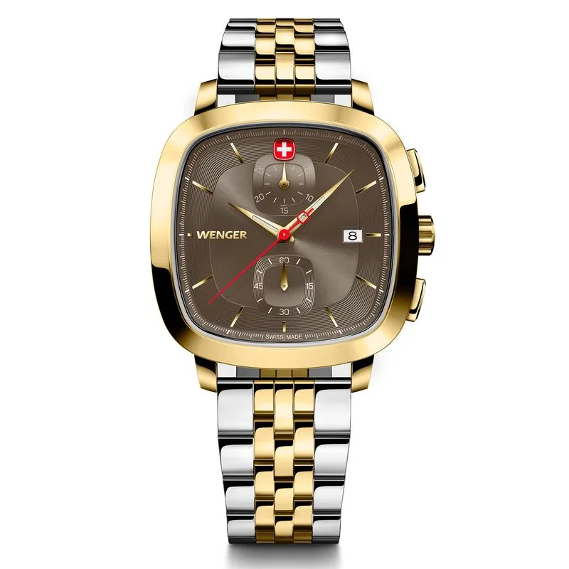 Relógio Wenger Vintage Classic Chrono Mostrador Dourado Pulseira De Aço 2 Tons