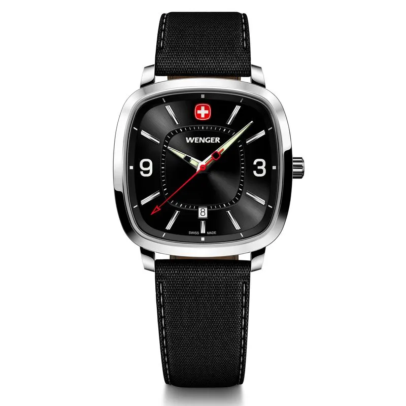 Relógio Wenger Vintage Sport Mostrador Preto Pulseira de Couro Preta