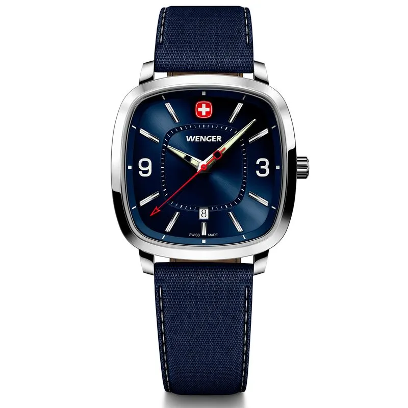 Relógio Wenger Vintage Sport Mostrador Azul Pulseira de Couro Azul