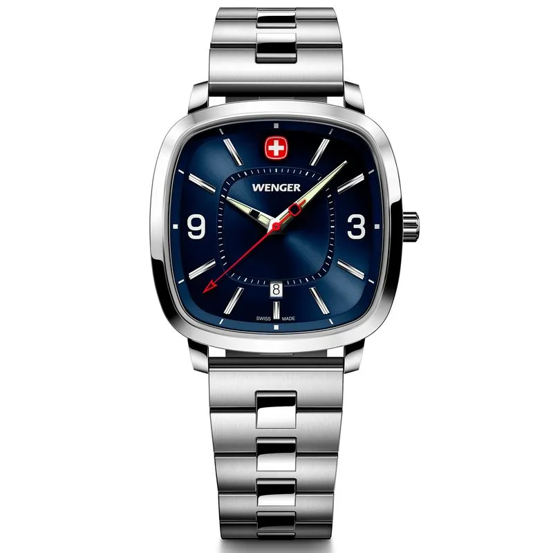 Relógio Wenger Vintage Sport Mostrador Azul Pulseira de Aço