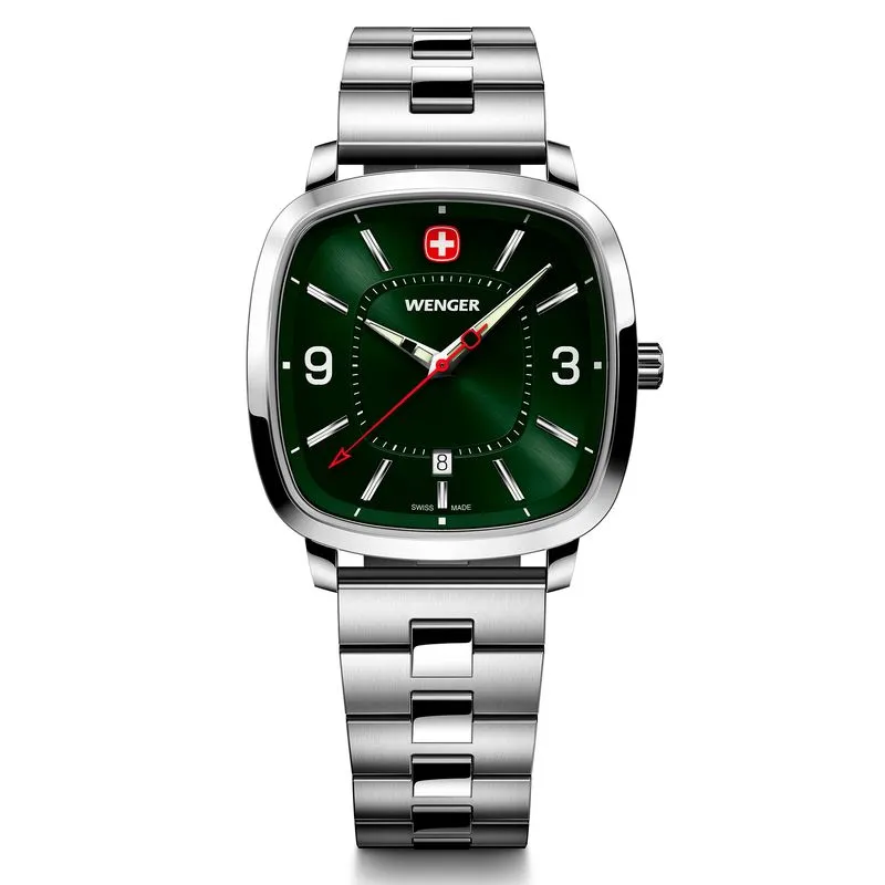 Relógio Wenger Vintage Sport Mostrador Verde Pulseira De Aço