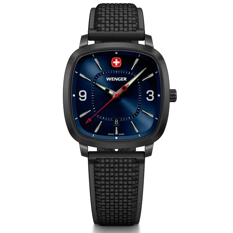 Relógio Wenger Vintage Sport Mostrador Azul Pulseira de Silicone Preta