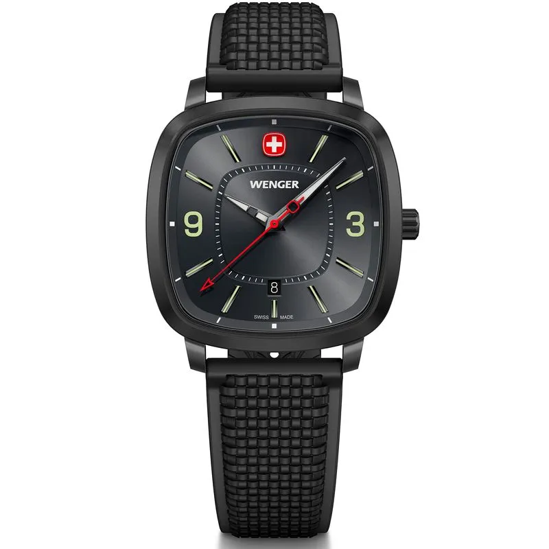 Relógio Wenger Vintage Sport Mostrador Cinza Pulseira de Silicone Preta