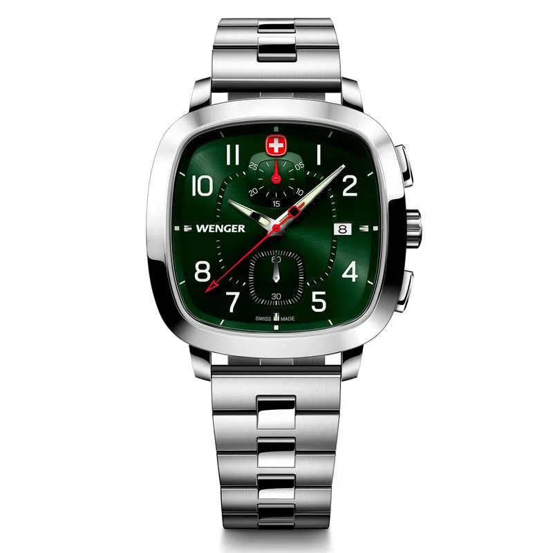 Relógio Wenger Vintage Sportchrono Mostrador Verde Pulseira de Aço