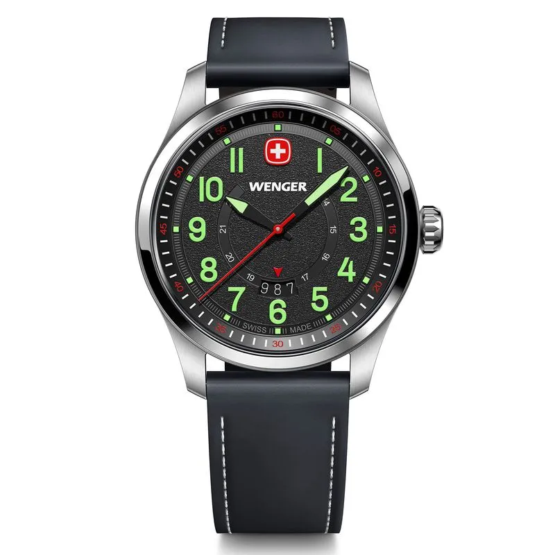 RELÓGIO WENGER TERRAGRAPH MOSTRADOR PRETO PULSEIRA DE COURO PRETO Relógio Wenger Terragraph Mostrador Preto Pulseira de Couro Preta