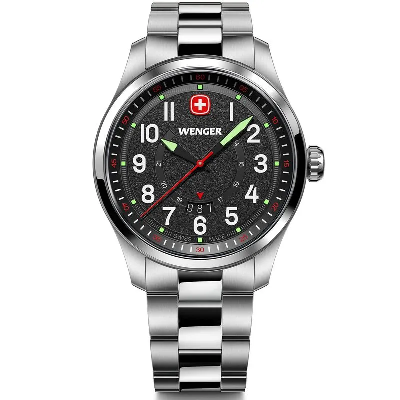 RELÓGIO WENGER TERRAGRAPH MOSTRADOR PRETO BRACELETE DE AÇO Relógio Wenger Terragraph Mostrador Preto Pulseira De Aço