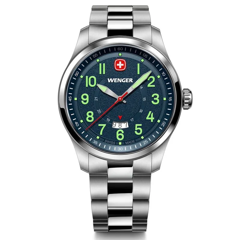 RELÓGIO WENGER TERRAGRAPH MOSTRADOR AZUL BRACELETE DE AÇO Relógio Wenger Terragraph Mostrador Azul Pulseira de Aço Prata