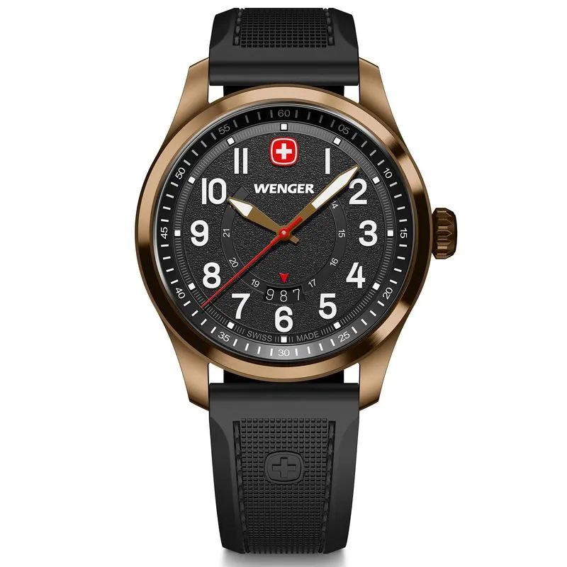 RELÓGIO WENGER TERRAGRAPH BRONZE PULS DE BORRACHA PRETA Relógio Wenger Terragraph Mostrador Preto Pulseira Silicone Preta