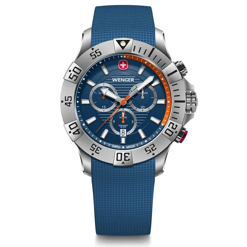 RELÓGIO WENGER SEAFORCE CHRONO 43MM MOSTRADOR E PULSEIRA DE SILICONE AZUL RELÓGIO SEAFORCE CHRONO 43MM 20ATM AZUL COM PULSEIRA DE SILICONE AZUL