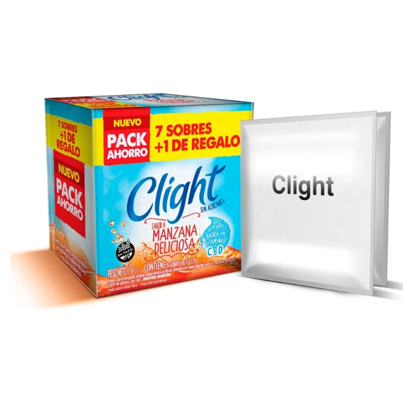 Jugo en polvo Clight manzana duliciosa pack 8 uni 7 g.