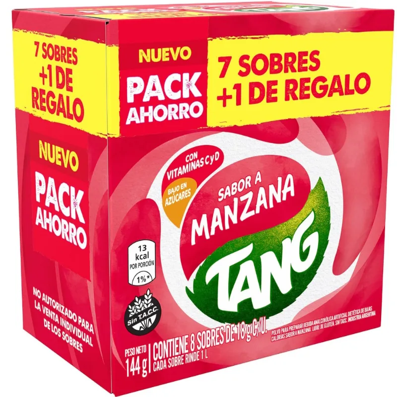 Jugo en polvo Tang sabor manzana pack 8 uni 18 g.
