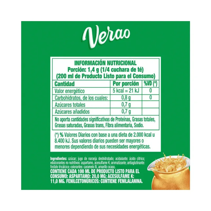 Jugo en Polvo Sabor Manzana 7 Grs Verao