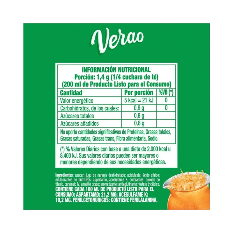 Jugo En Polvo Verao Naranja Durazno 7gr