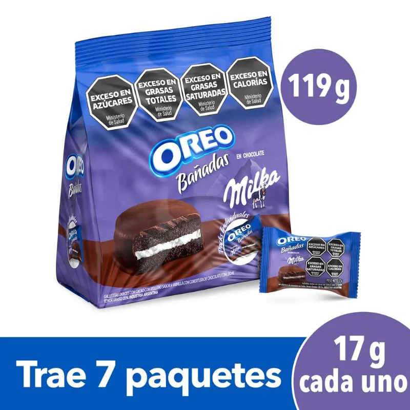 Galletas Rellenas y Bañadas Sabor Chocolate con Leche 119 Grs x 7 Un Oreo