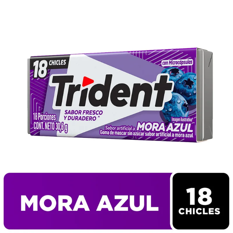 Chicle TRIDENT Sin Azúcar sabor Mora Azul Envase 18un