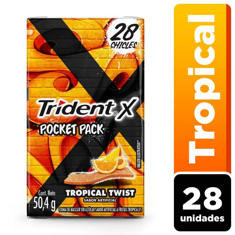 Chicle Trident Sin Azúcar Sabor Tropical 28 un.
