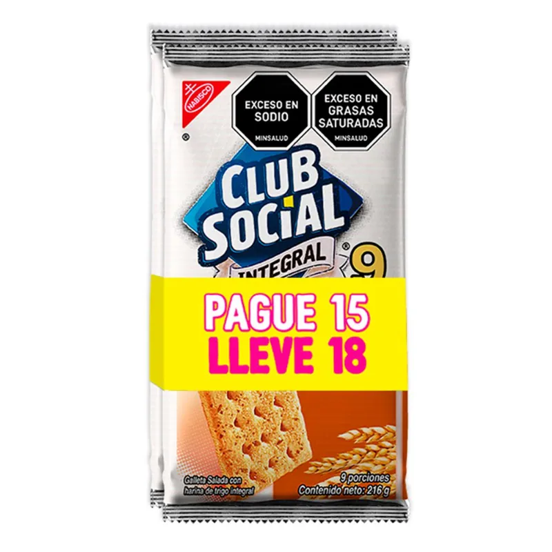 Galletas CLUB SOCIAL integral pague 15 lleve 18 (360 gr)