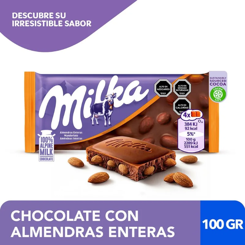 Chocolate Milka Relleno con Almendras Enteras 100 g