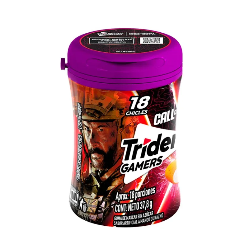 Chicle Gamers Sabor A Mango Durazno Botella Trident 37,8 gr