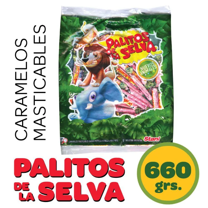 Caramelos Masticables Sabor Frutilla y Vainilla 660 Grs Palitos de la Selva