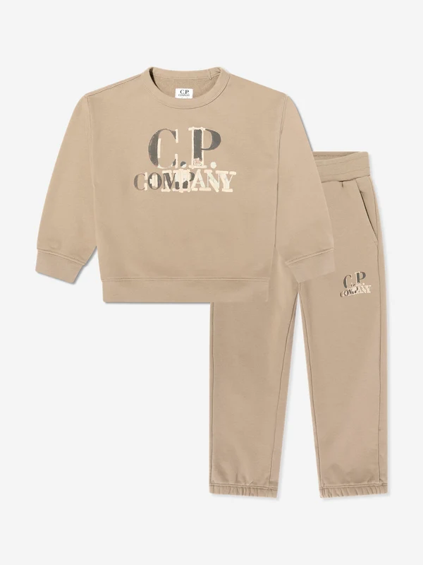 C.P. Company Boys Logo Tracksuit in Beige Beige / 4 Yrs
