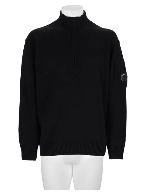 C.P. Company Black Half-Zip Ribbed Wool-Blend Sweater standard M