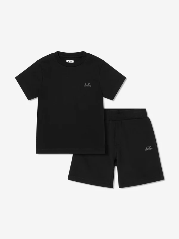 C.P. Company Boys Cotton Jersey Logo Short Set in Black Black / 8 Yrs