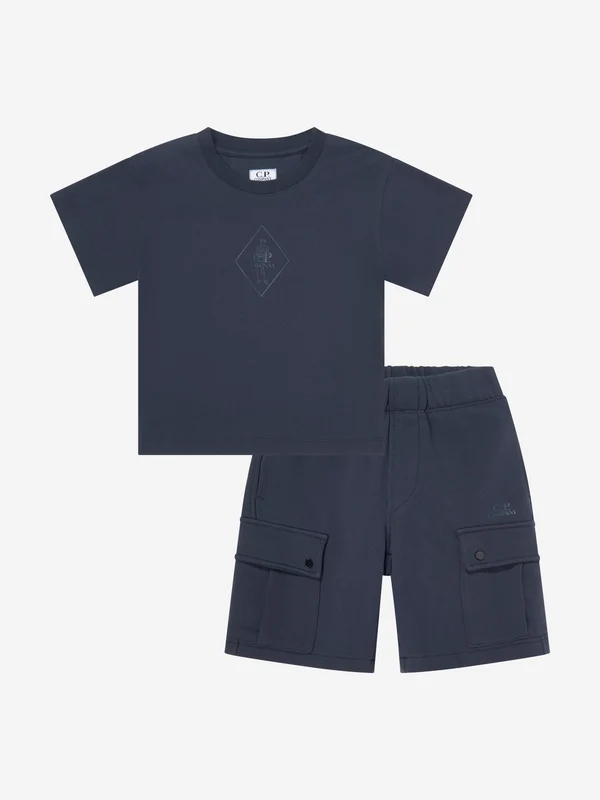 C.P. Company Boys Cotton Jersey Cargo Short Set in Navy Blue / 4 Yrs