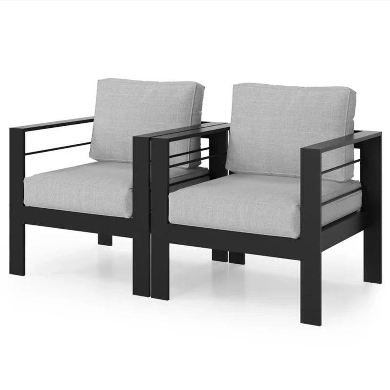 Modern All-Weather Patio Armchairs & Thick Cushions (Set of 2) Black