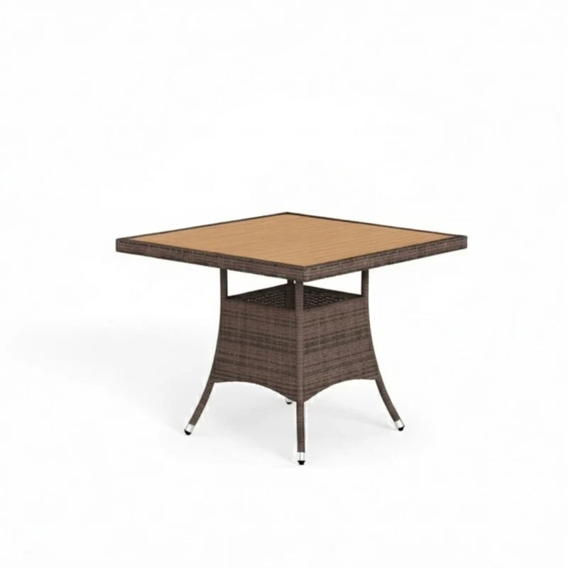 All-Weather Square Rattan Patio Dining Table Dark Brown