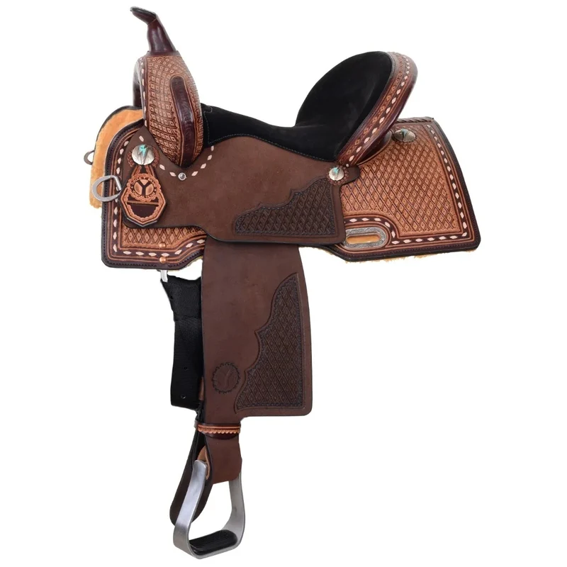 Circle Y Montana Barrel Saddle with 3/4 Sparkling Diamond Tooling Vintage / 14.5" Regular