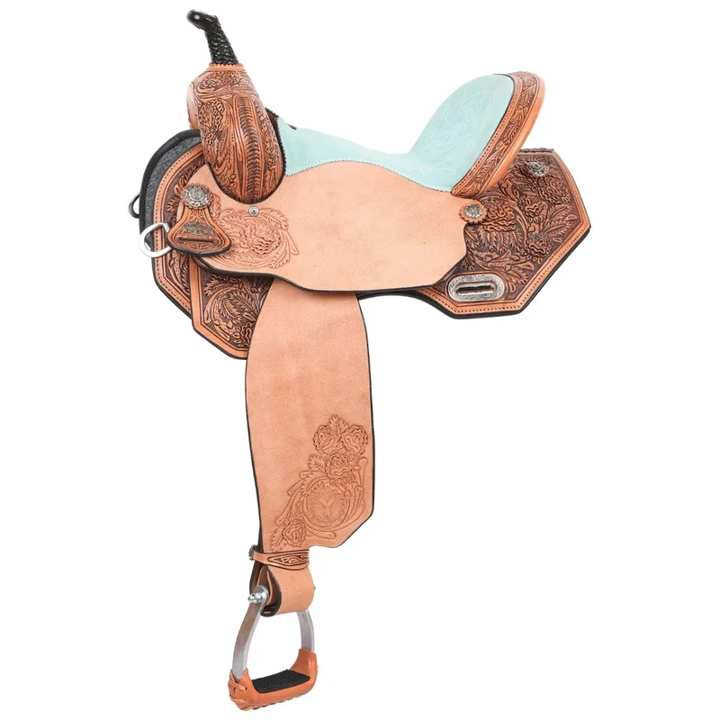 Circle Y Sarah Rose Briar Rose Flex2 Barrel Saddle Old West/Aqua Suede Seat / 13" Wide