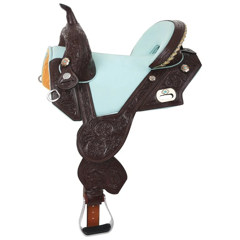 Circle Y Tammy Fischer Blue Roan Saddle Old West/Aqua Suede Seat / 13.5" Regular