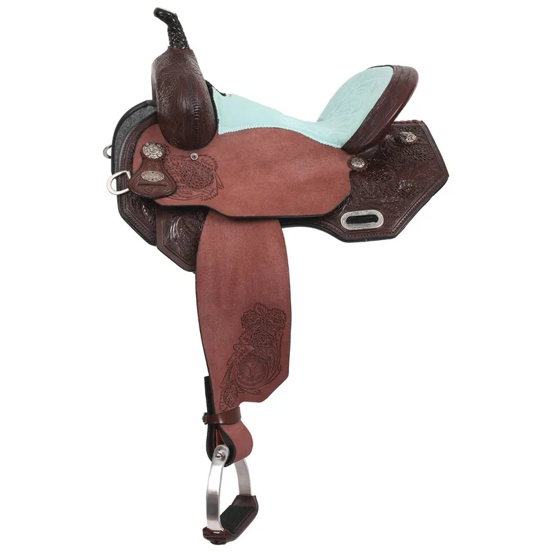 Circle Y Sarah Rose Briar Rose Flex2 Barrel Saddle Chocolate/Black Suede Seat / 14" Wide