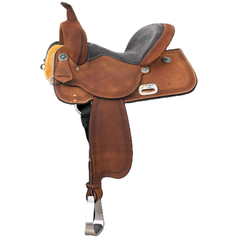 Circle Y Proven Sahara Barrel Saddle Roughout/Grey Suede Seat / 13" Wide