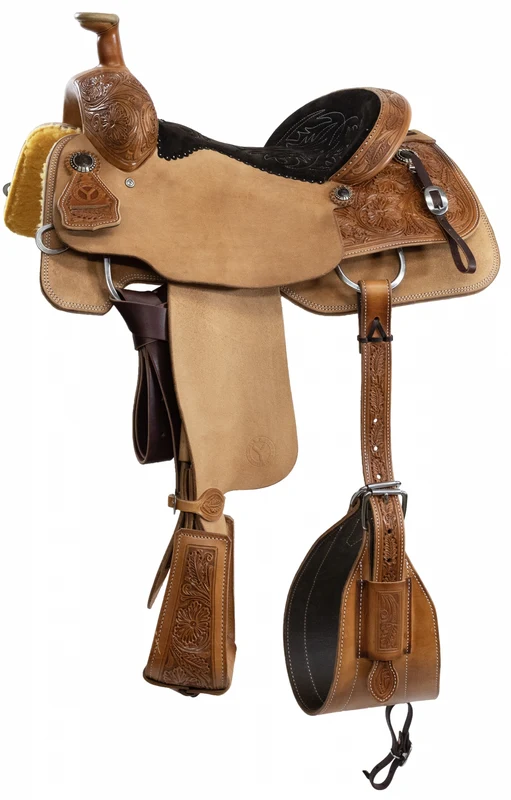 Circle Y PRCA 1/4 Tooled Team Roper Wyoming Saddle Herman Oak Leather / 15" Regular